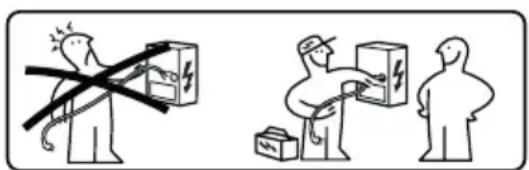 Illustration showing two scenarios: one with a crossed-out box and another with tools, both depicting a person using equipment.
