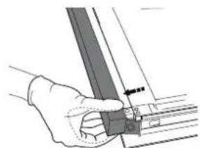 Hand holding a metal rod with a small inset view of a bracket (no text or symbols visible).