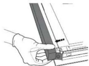 Hand holding a metal rod with a small inset view of a mechanical component (no text or symbols visible)