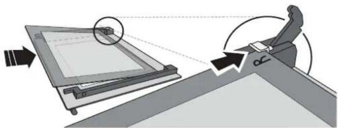 Diagram showing a device with an arrow pointing to a screen, no text or symbols present