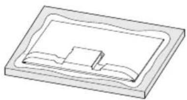 3D diagram of a rectangular mechanical component with internal cavity and side slot (no text or symbols)