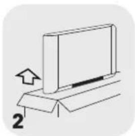 Simple line drawing of a monitor on a stand with an arrow indicating upward motion (no text or symbols)