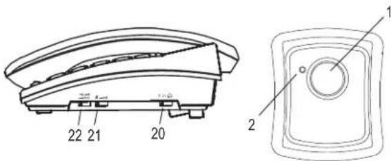 Technical diagram of a device with labeled parts, showing front and side views with numbered annotations.