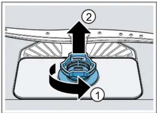 Diagram showing a mechanical assembly with labeled parts 1 and 2, indicating a process or operation in a component.