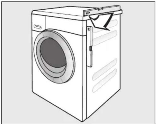 Line drawing of a front-loading washing machine with a circular vent and side latch (no text or symbols)