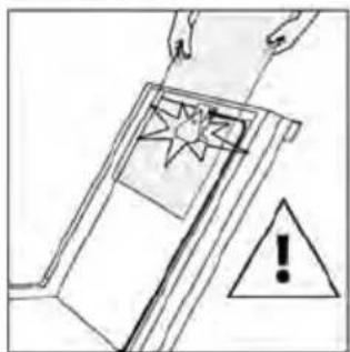 Simple line drawing of a mechanical component with star-like cutouts and a warning triangle (no text or symbols)
