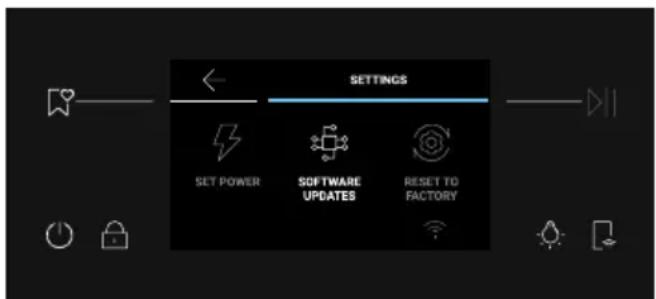 SETTINGS SET POWER SOFTWARE UPDATES RESET TO FACTORY