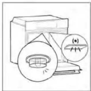 Illustration of a printer with a magnified view showing internal components. No text or symbols.