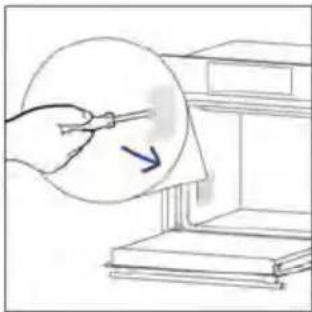 Illustration of a hand holding a pen inside a circular device, with arrows indicating direction. No text or symbols.