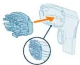 Diagram of a device with internal components and an orange arrow indicating direction (no text or symbols)