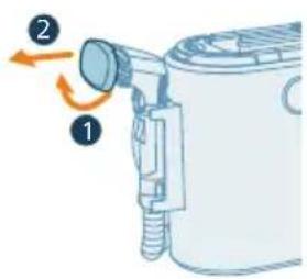 Diagram of a device with labeled parts and directional arrows indicating rotation or movement