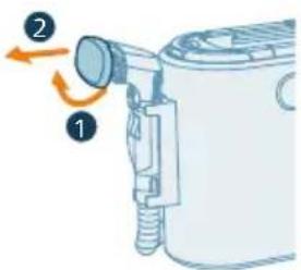Diagram showing a device with labeled parts and directional arrows indicating rotation or movement.