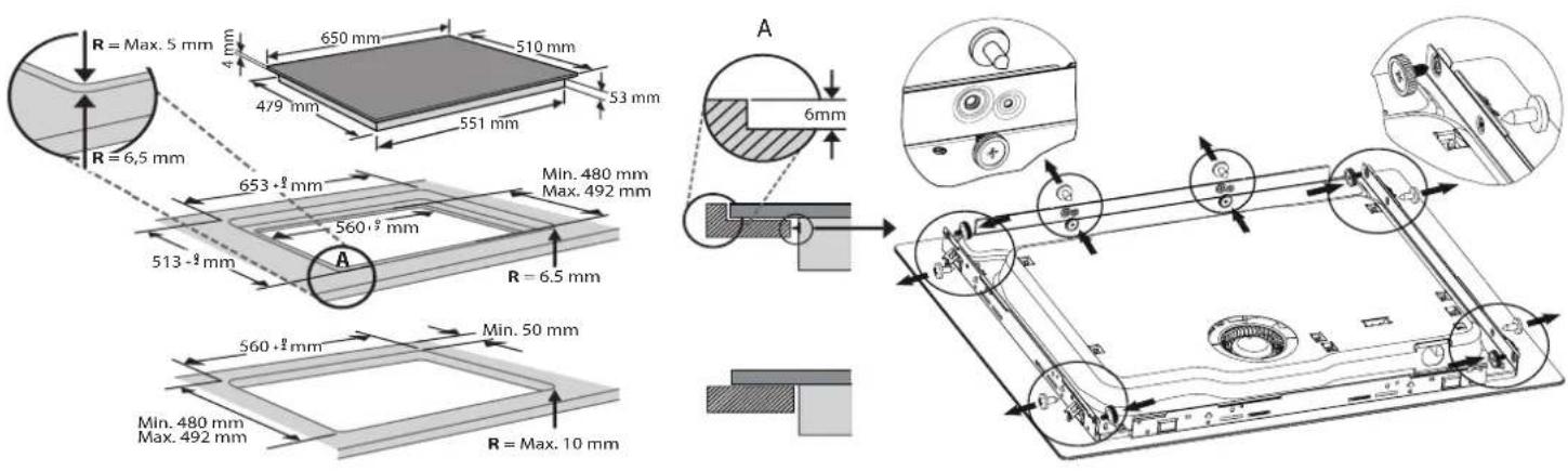 R = Max. 5 mm 4 mm 650 mm 510 mm 479 mm 53 mm 551 mm R = 6,5 mm 653 + 2 mm Min. 480 mm Max. 492 mm 513 - 2 mm 560 + 2 mm R = 6.5 mm 560 + 2 mm Min. 50 mm Min. 480 mm Max. 492 mm R = Max. 10 mm A 6mm