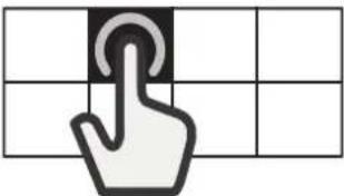 Handcursor-pictogram dat op een knop op een rasterachtergrond drukt (geen tekst of symbolen)