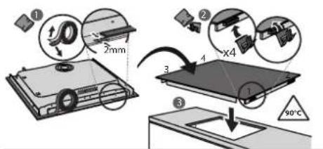 Diagram illustrating a mechanical assembly process with labeled parts and temperature indication