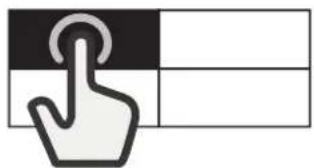 Hand cursor icon pressing a button on a black-and-white grid (no text or symbols)
