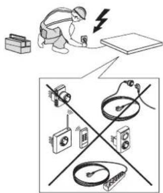 Diagram illustrating electrical circuitry with a worker, switches, and various electronic devices including radio, capacitors, and meters.
