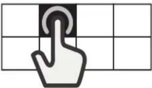 Hand cursor icon pressing a button on a grid background (no text or symbols)