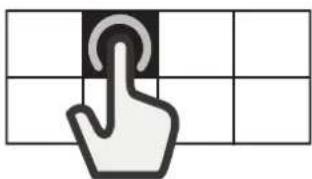 Icono de mano con cursor presionando un botón sobre un fondo de cuadrícula (sin texto ni símbolos)