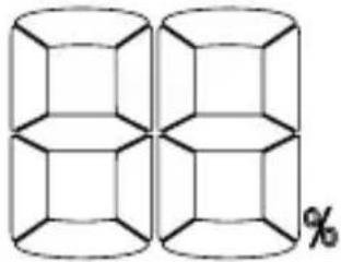 Two identical 3D geometric shapes with a percentage symbol (no text or labels)