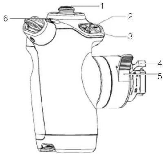 Technical diagram of a DSLR camera with numbered parts labeled 1 through 6.