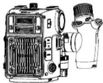 Technical line drawing of a mechanical device with internal components and a separate view (no text or symbols).