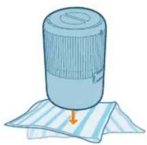 Illustration of a cylindrical object with a downward arrow placed on a striped cloth (no text or symbols)