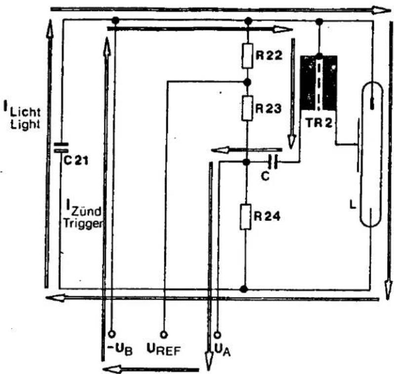 I Licht Light C21 I Zünd Trigger R22 R23 TR2 C R24 L -U_B U_REF U_A