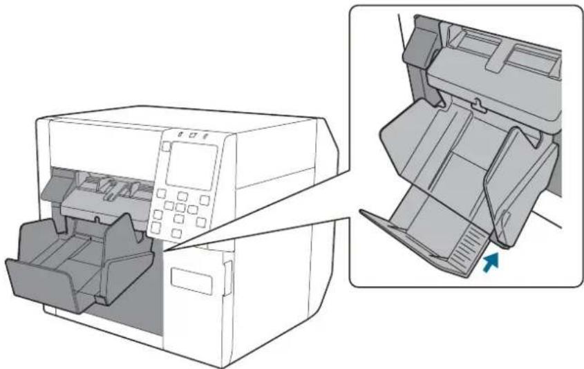 Technical illustration of a printer with internal components and external assembly (no text or symbols)