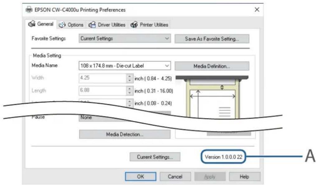 EPSON CW-C4000u Printing Preferences General Options Driver Utilities Printer Utilities Favorite Settings Current Settings Save As Favorite Setting... Media Setting Media Name 108 x 174.8 mm - Die-cut Label Media Definition... Width 4.25 inch (0.84 - 4.25) Length 6.88 inch (0.31 - 16.00) Pause None…