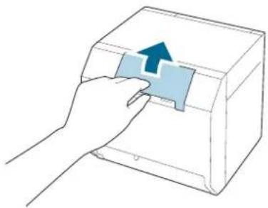 Hand inserting a blue arrow into a box (no text or symbols)