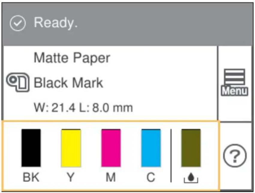 Ready. Matte Paper Black Mark W: 21.4 L: 8.0 mm Menu BK Y M C ? ?
