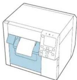 Line drawing of a printer with paper and print (no text or symbols)