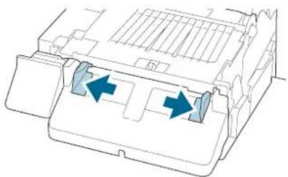 Diagram of a printer or printer holder with two blue arrows indicating internal components (no text or symbols present)