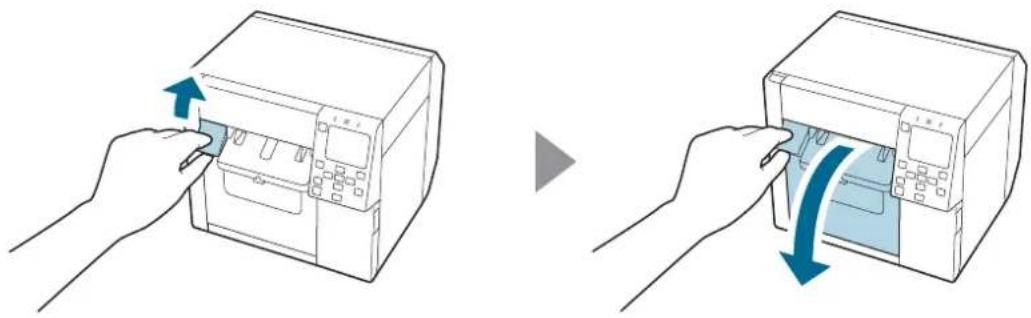 Illustration showing two-step process: adding a device to a printer, then adding a printer to a paper (no text or symbols present)