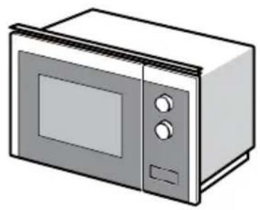 Illustration of a microwave oven with control panel and door (no text or symbols)