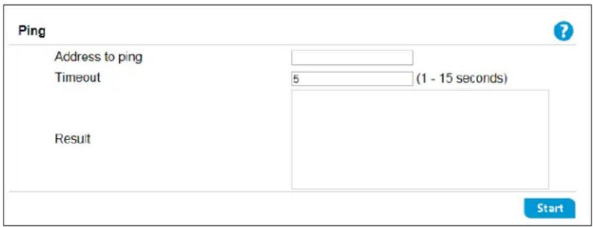 Ping Address to ping Timeout 5 (1 - 15 seconds) Result Start