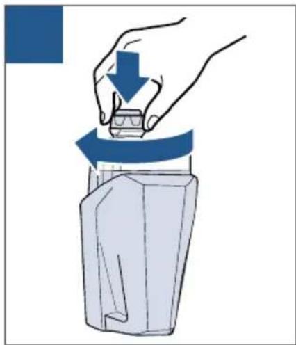 Illustration of a hand pressing down on a mechanical component with a blue arrow indicating motion (no text or symbols)