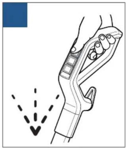 Illustration of a hand holding a medical device with motion lines indicating movement (no text or symbols)
