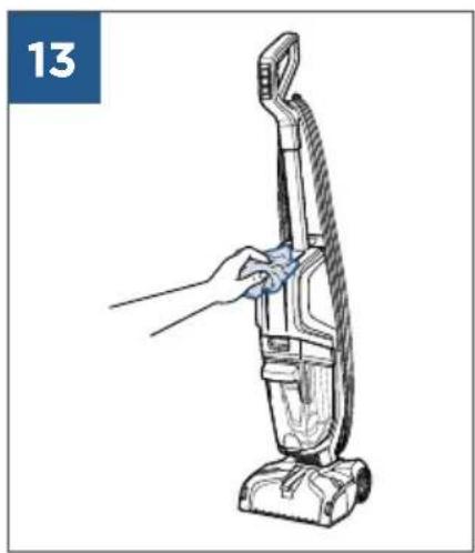 Line drawing of a hand cleaning a vacuum cleaner's airbag (no text or symbols)