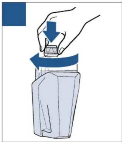 Illustration of a hand pressing down on a mechanical component with a blue arrow indicating motion (no text or symbols)
