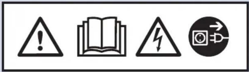 Warning symbol set with warning triangle, open book, lightning bolt, and electrical plug icon