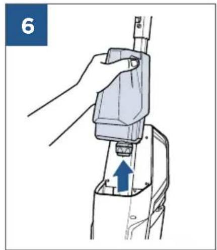Illustration of a hand using a tool to lift a mechanical component, with an arrow indicating upward motion (no text or symbols present)