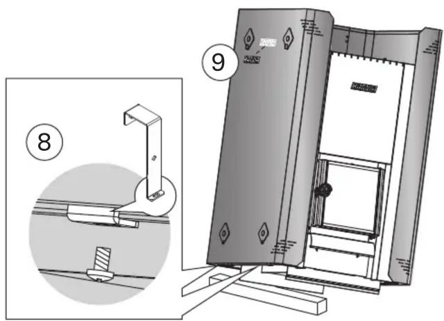 Technical diagram showing a mechanical assembly with labeled parts and an inset detail view of a bracket assembly.