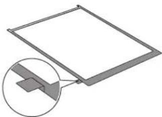 Pure diagram of a 3D rectangular frame with an inset showing a small mechanical component (no text or symbols)