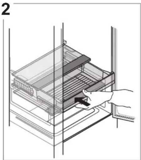 Illustration of a hand inserting a rack into a storage unit (no text or symbols visible).