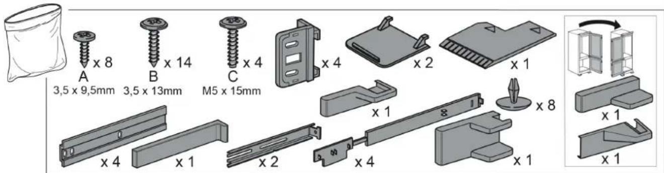 A x 8 3.5 x 9.5mm B x 14 3.5 x 13mm C x 4 M5 x 15mm x 4 x 1 x 2 x 4 x 2 x 1 x 8 x 1 x 1 x 1