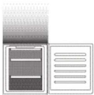 Scanned document page with two rectangular panels, one containing a document icon and the other showing horizontal lines of text.