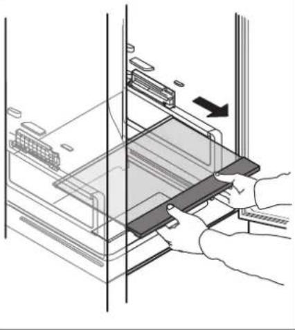 Illustration of hands installing or adjusting a device panel with an arrow indicating motion (no text or symbols present)