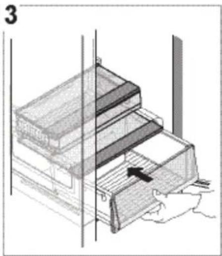 Illustration of a hand placing a wooden rack with a black arrow indicating motion (no text or symbols).